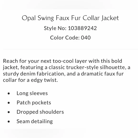 ▪️NWT Free People Opal Swing Faux Fur Collar Jacket